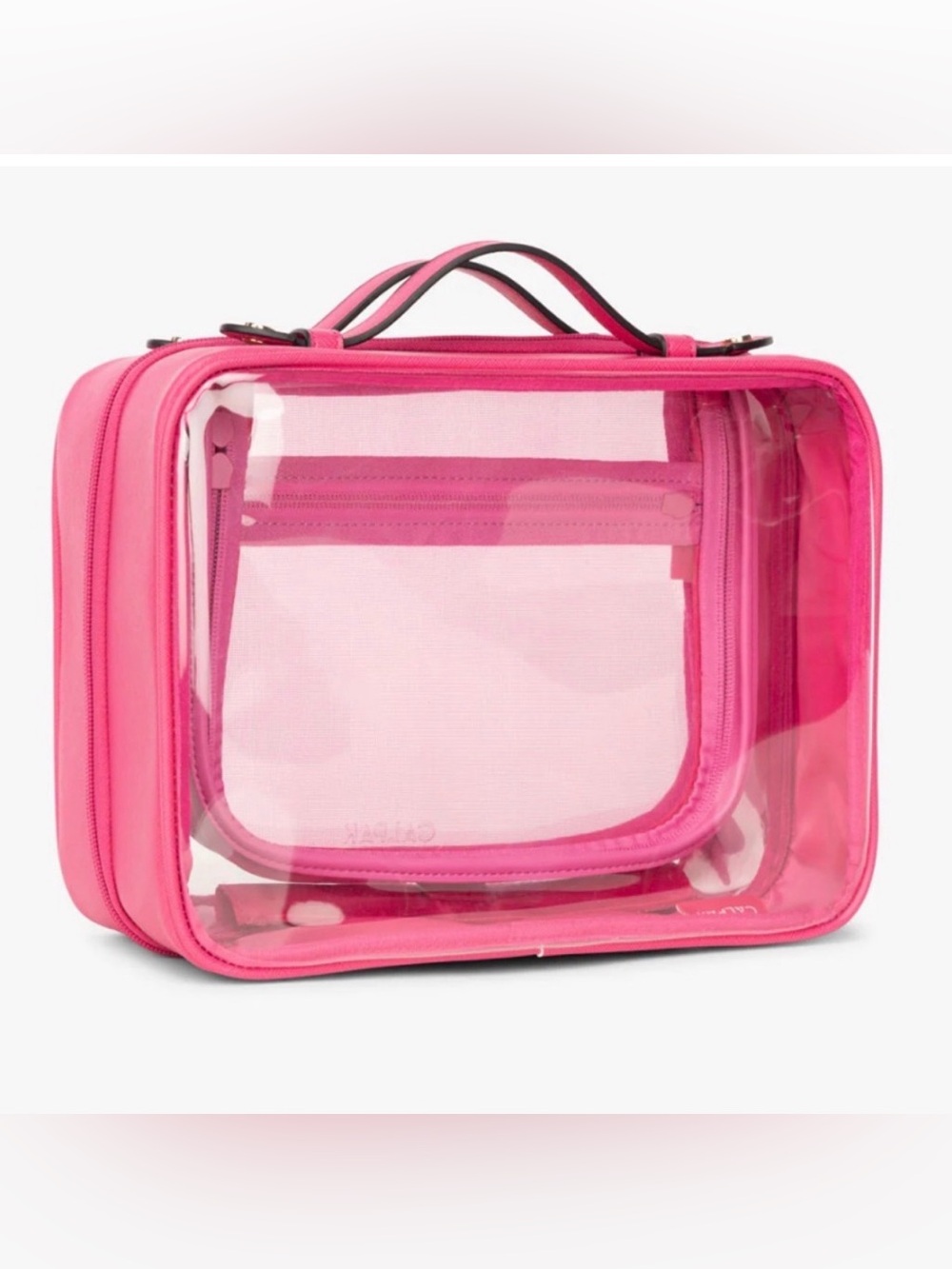 Calpak Large Clear Cosmetic Case in Bright Pink Limited Edition Dragonfruit NWT!
